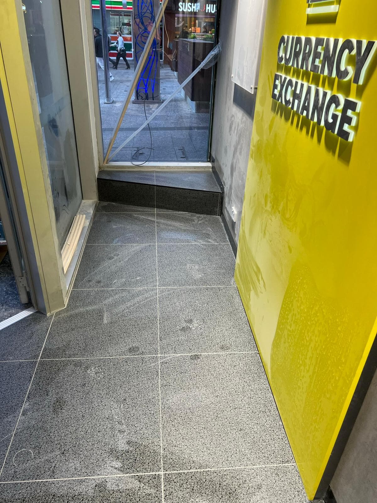 Commercial retail counter with tiled floor