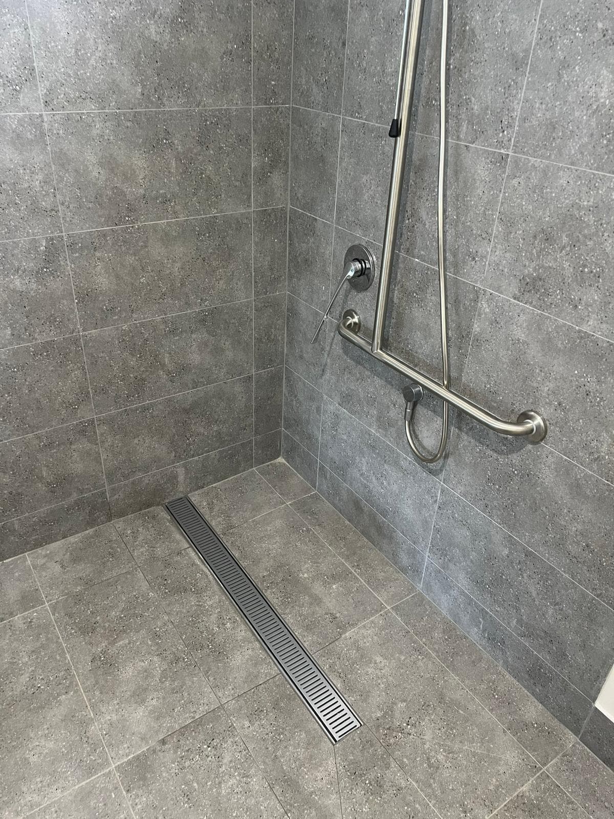Shower with large-format feature tile and niche